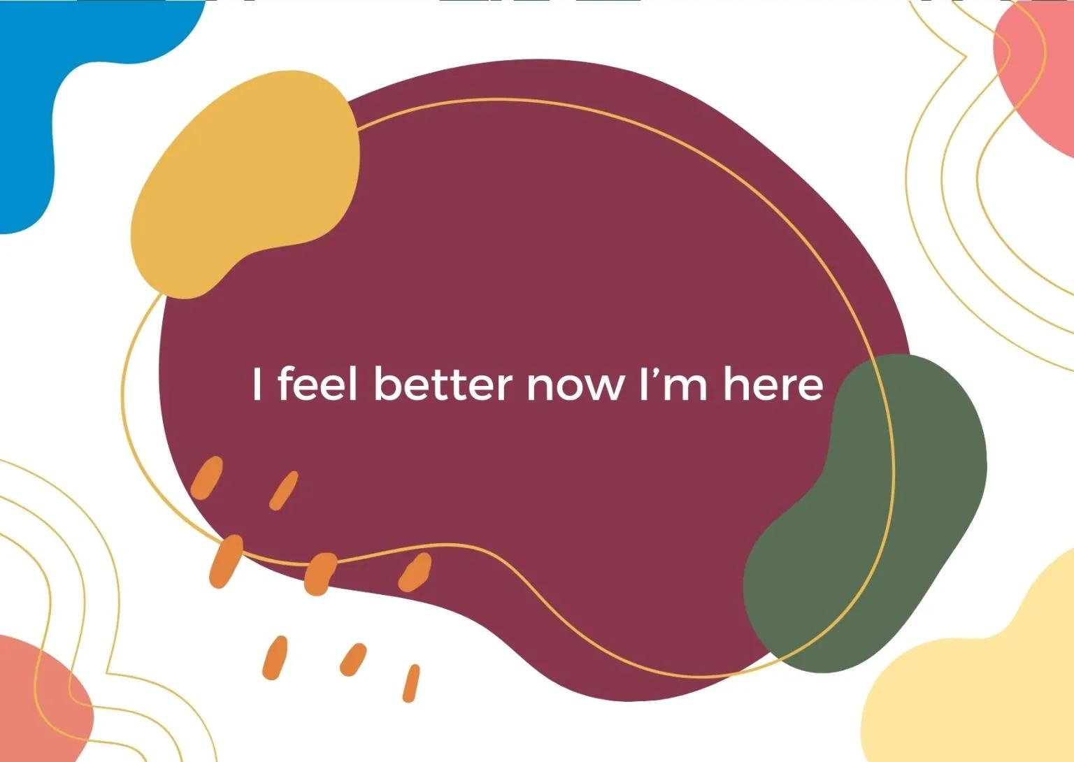 Wallpaper illustrated with text: I feel better now I'm here